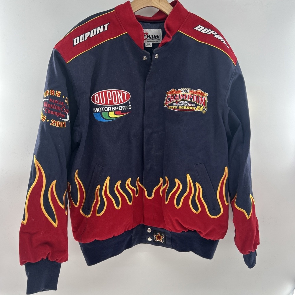Jeff Gordon NASCAR Chase Authentic 2001 Red Flames Vintage Jacket Mens USA XXL